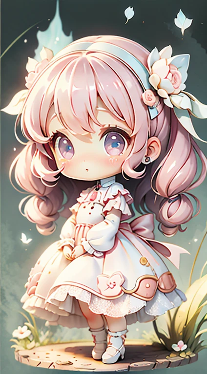 Chibi Girl、Highest quality、Very delicate、pretty girl、clean big eyes、Wink、Cute Dresses、Luxury dresses、Lolita Dress、Frills、Race、pink、Ultra delicate、Big eyes、Beautiful eyes、Luxury dress