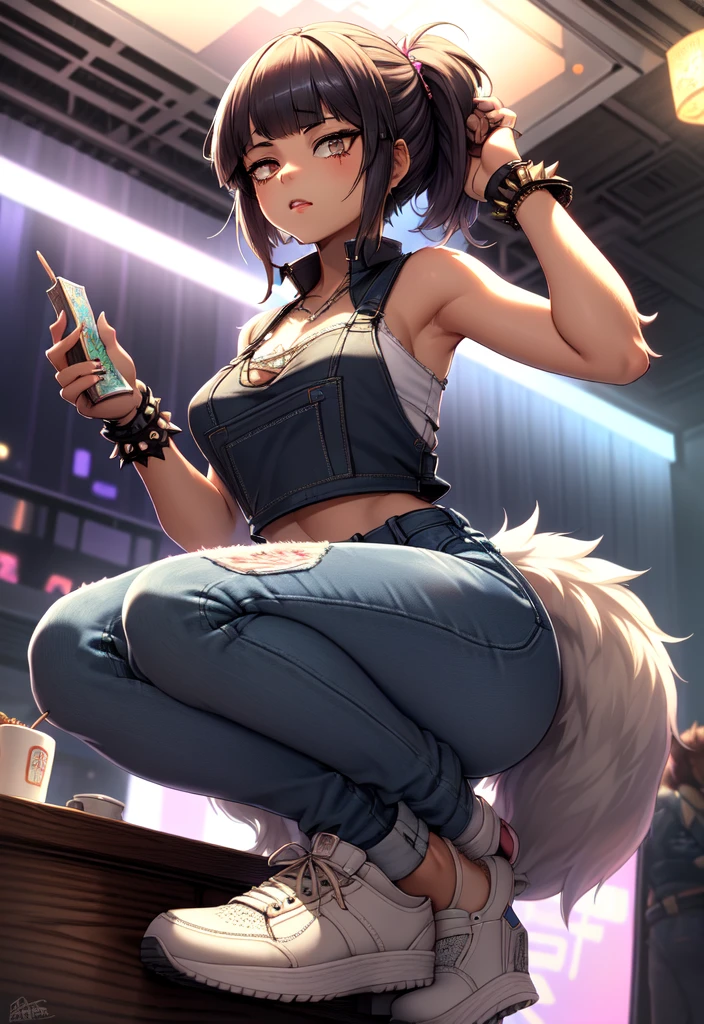 spread legs, peace sing,bouble peace, squatting,nsfw