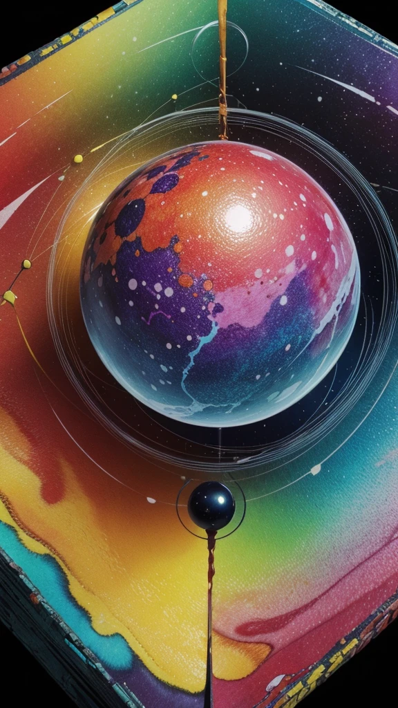 create an abstract composition with scalene and sphere+watercolor rectangle with texture and vibrant colors+abstract+fusion: alcohol ink 3D+ science fiction surreal tribal+ biomechanics