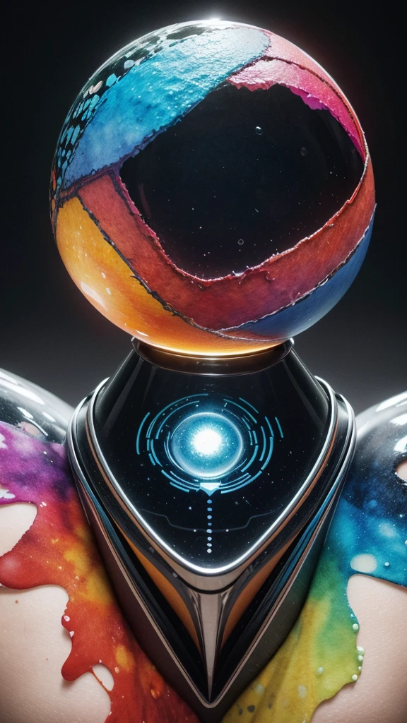 create an abstract composition with scalene and sphere+watercolor rectangle with texture and vibrant colors+abstract+fusion: alcohol ink 3D+ science fiction surreal tribal+ biomechanics