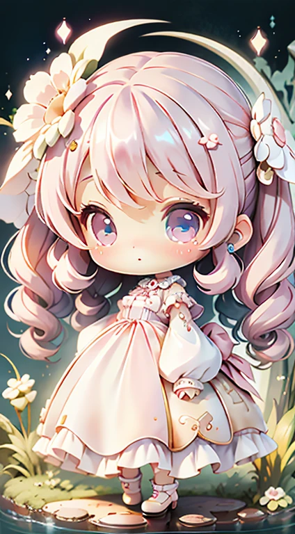 Chibi Girl、Highest quality、Very delicate、pretty girl、clean big eyes、Wink、Cute Dresses、Luxury dresses、Lolita Dress、Frills、Race、pink、Ultra delicate、Big eyes、Beautiful eyes、Luxury dress