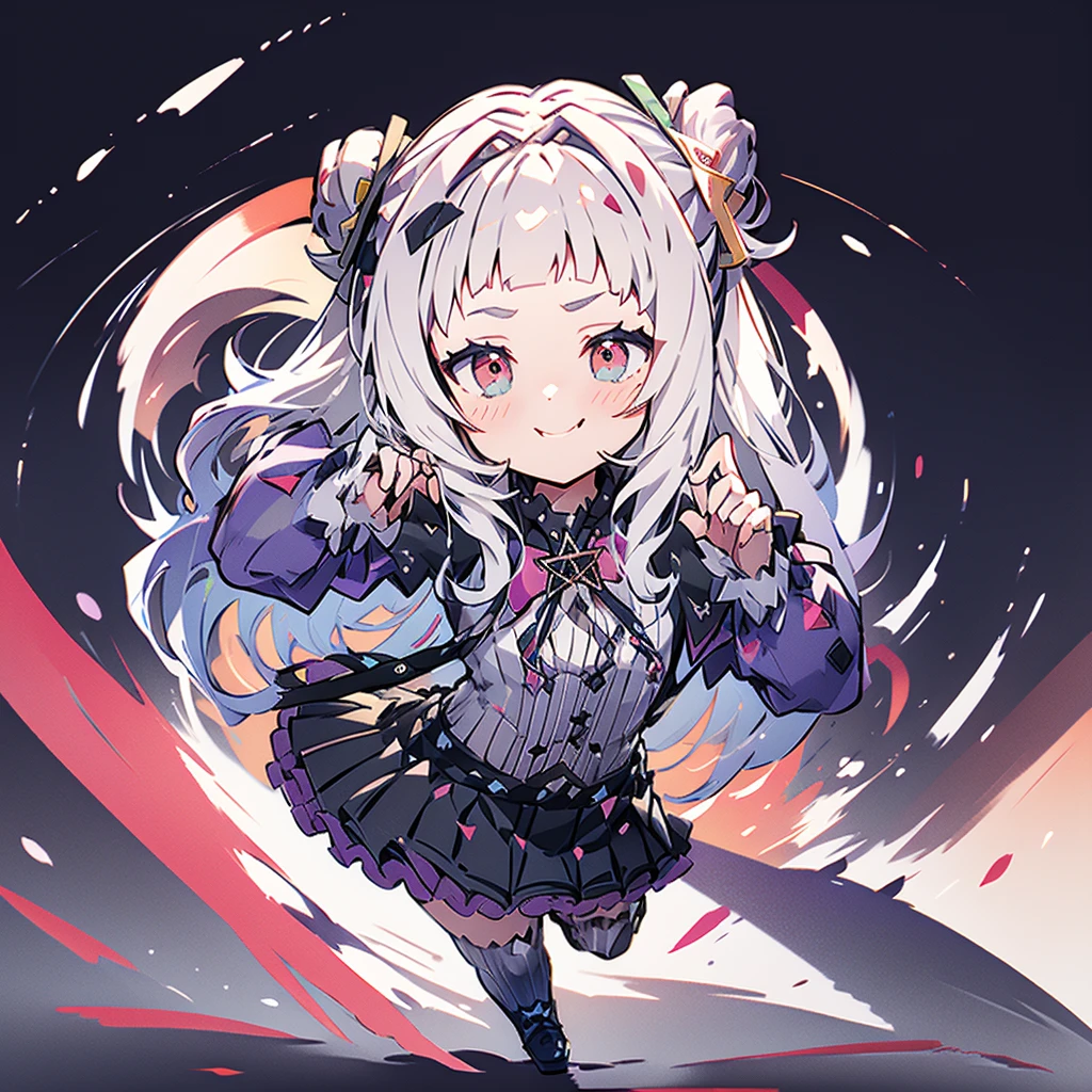 masterpiece, best quality, highres, aashion, 1girl, long hair, (single hair bun:1.1), short eyebrows, small breasts, hairband, witch hat, pink bowtie, black capelet, pinstripe shirt, long sleeves, midriff, black skirt, miniskirt, striped thighhighs, aged down, cowboy shot, standing, outdoors, smile, upper teeth,