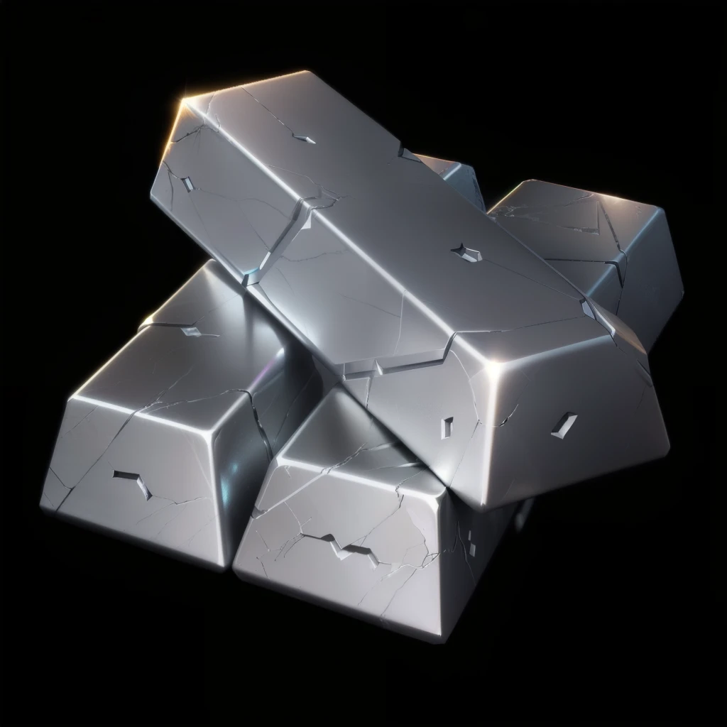 silver brick,Rich details, Treasure ,(Metallic luster),(Metal Reflection),Game assets, Treasure artifact, 3d icons for mobile games,Diablo concept style,