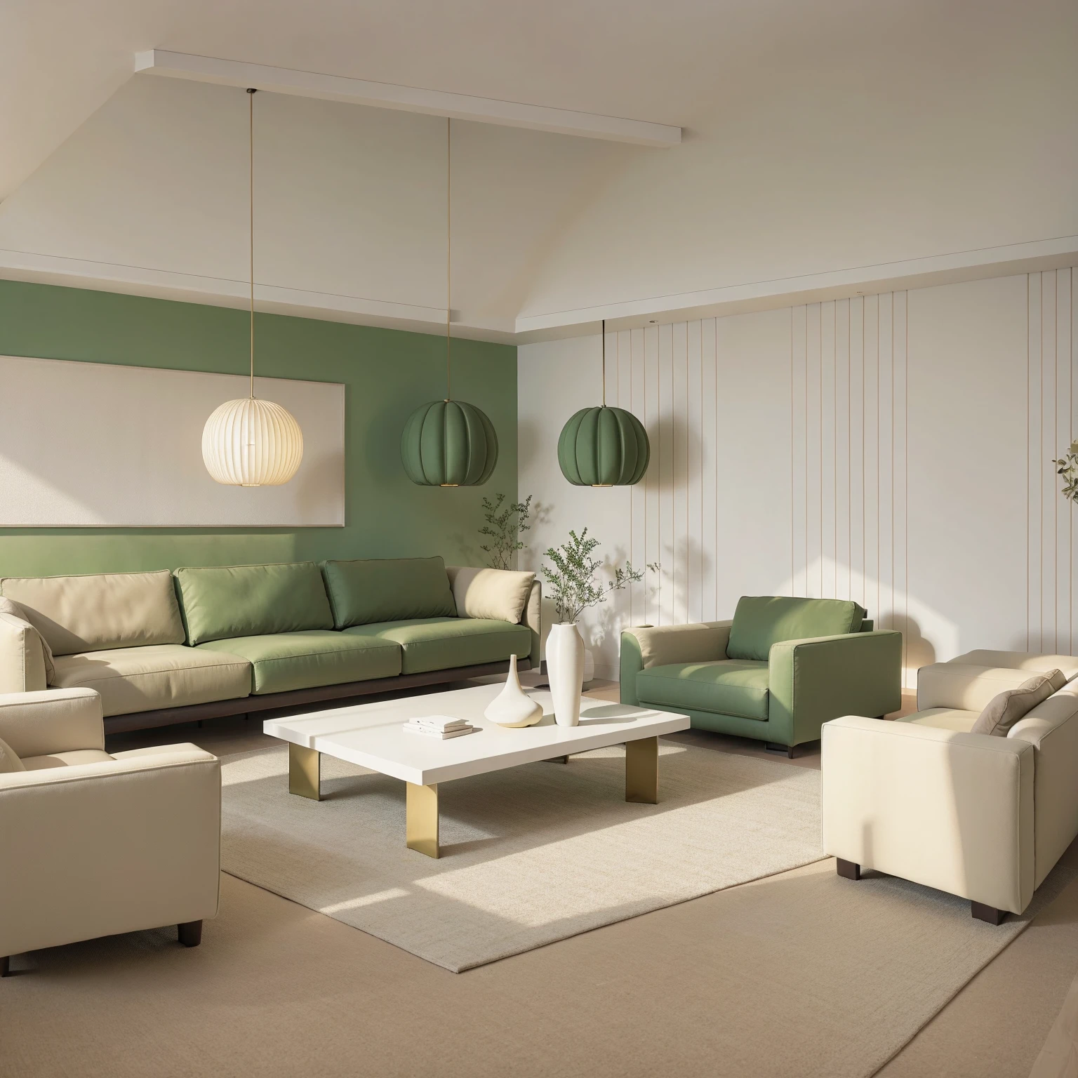 A luxurious living room welcomes you as you step inside, with its spacious and bright floor-to-ceiling glass windows. Through the windows, a lush green courtyard greets your eyes, with flowers and trees swaying gently in the breeze. The entire space is adorned in a palette of light gray and ivory white, with clean lines and unique decorations that are pleasing to the eye. As you walk, your feet sink into the plush carpet, providing a soft and comfortable sensation. Soothing music permeates the air, creating a tranquil ambiance. The velvet cushions on the sofa exude a sense of infinite luxury and taste.