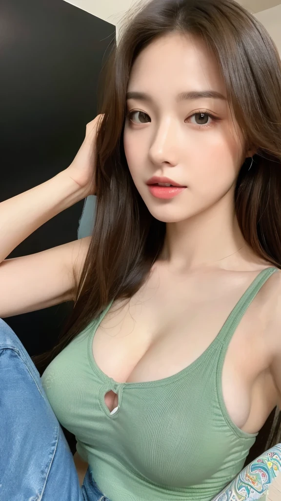 Top Quality, 4K, High Resolution, Masterpiece:1.2, Highly Detailed,(Front:1.9),(Realistic, Realistic, Graphic:1.6), Overflowing Breasts (w/o bra) (small beautiful hard nipples),Big Tits: 2.0,, Drooping Breasts,8k,Low Angle Shot,Crisp,Film Lighting,(Very Detailed),(Written Border Depth:1.5)