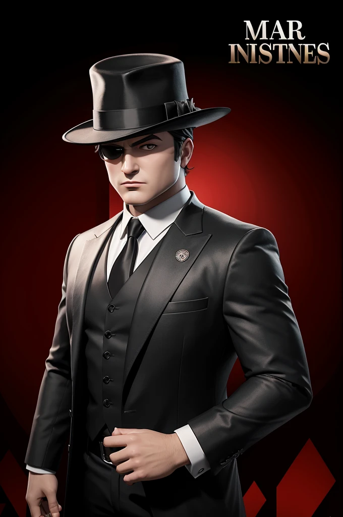 create a cover for my roblox game with a mafia theme mixed with murder mystery the name of the game is Intrigue: The Mafia Secret