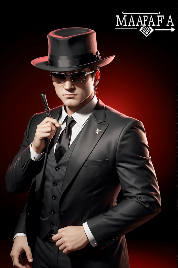create a cover for my roblox game with a mafia theme mixed with murder mystery the name of the game is Intrigue: The Mafia Secret