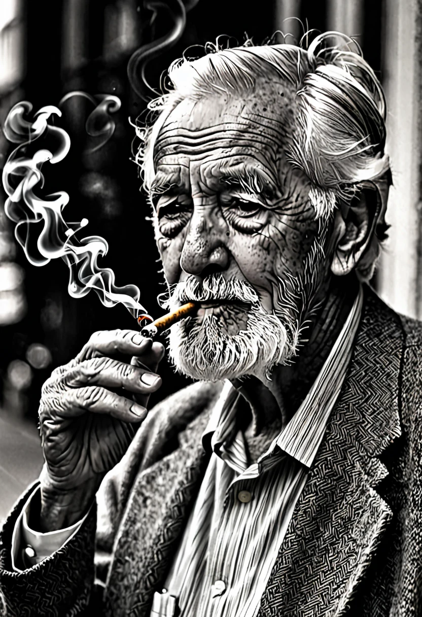 Pictures of an old man smoking