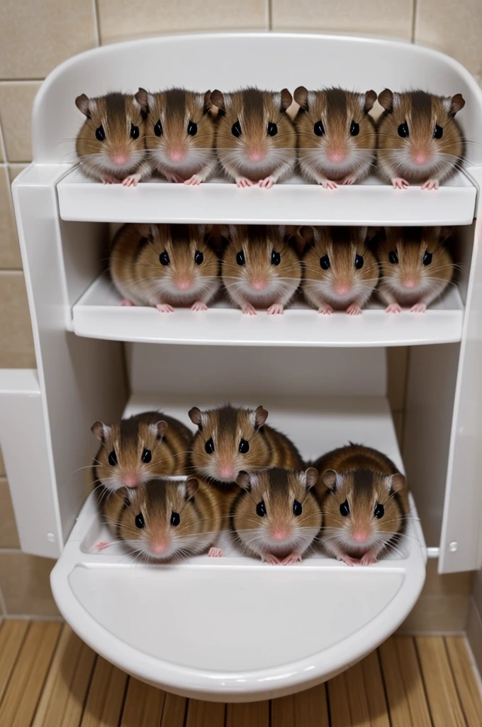 5 hamster. 1 gros, 1 petit, 1 qui dort, 1 qui est sur des wc, 1 qui est sur une mobylette.
