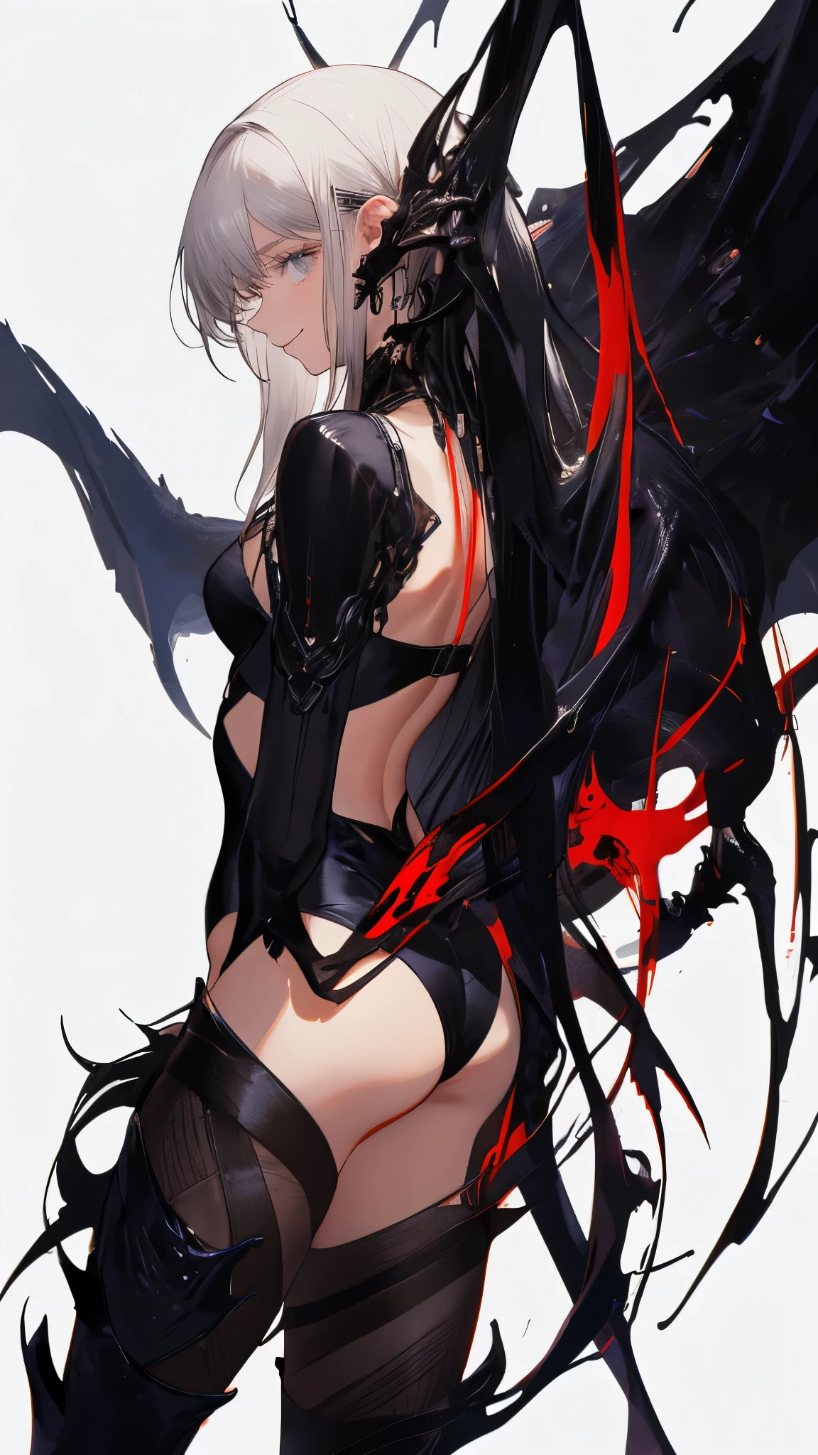 masterpiece, Highest quality, Observe the audience, length Hair, Fresh, (Wavy Hair:0.7),
White Theme, ((((Grey Ruins,)))),Human whole body,See-through leotard,Front view,Side view,Back view,Crimson Eyes,Bright Eyes,length, Pure white straight hair,Small breasts、A light smile,(Cowboy Shot),Ultra-high resolution,Accurate,Very detailed,Awards,Attention to detail,Highest quality,8K、High leg leotard、Doomsday of the World、Black Dragon、Sexy beauty、Big Breasts