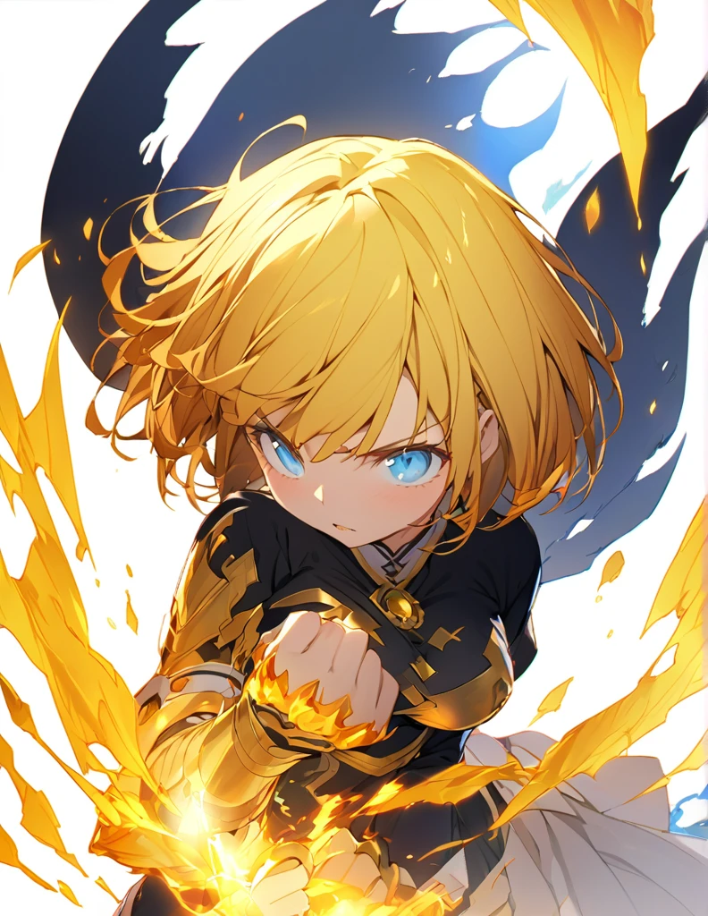 傑作 
A girl fighting with golden flames (Short Bob Hair:1.4),(blue eyes)glowing flame big tits golden flame on fist