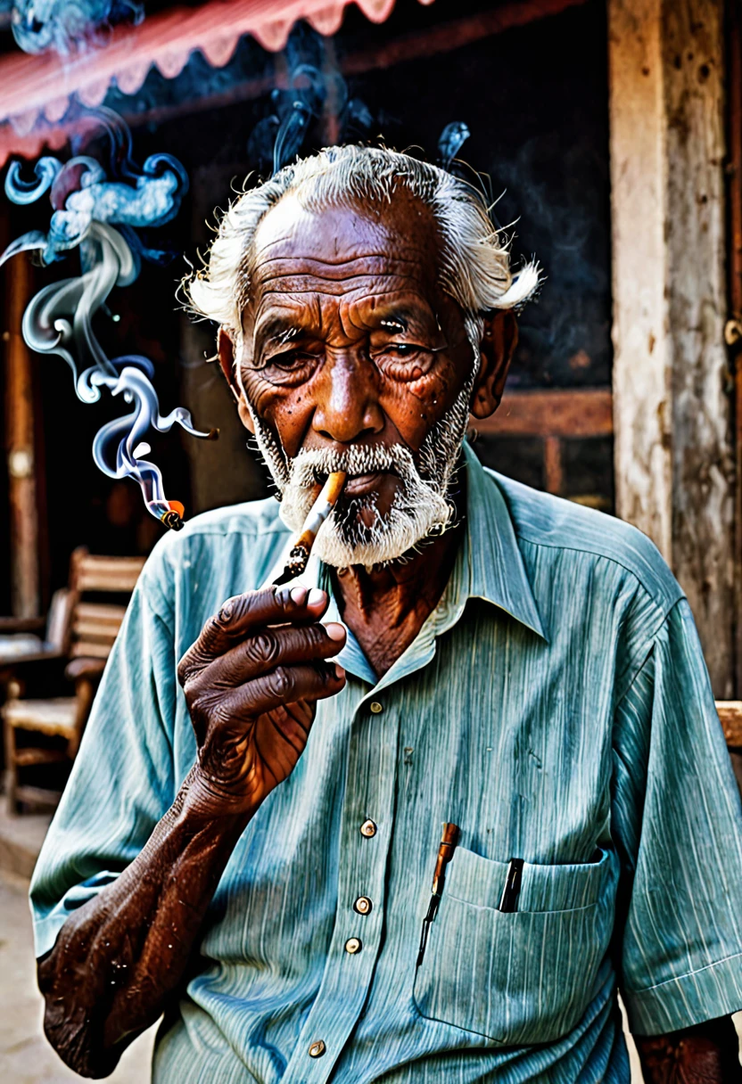 Pictures of an old man smoking