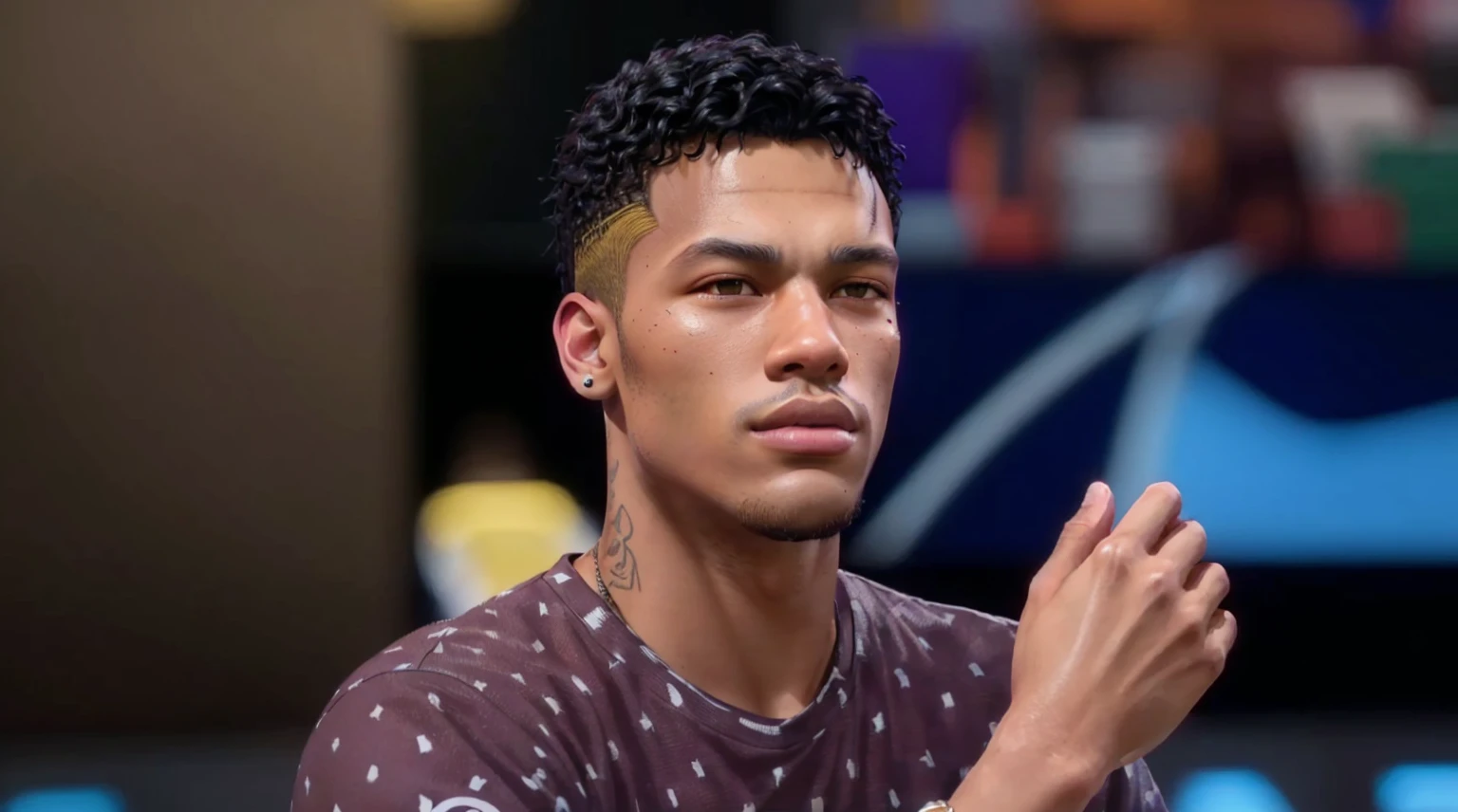 there is a man with a black hair and a brown shirt, hyper realistic content, ultra-realistic graphics, super realistic gritty, in style of tyler mitchell, with fully detailed faces, 2 k aesthetic, neymar in gta v, realistic graphics, neymar in fortnite, realistic skin color, added detail, 8k highly detailed face, 16k upscaled image