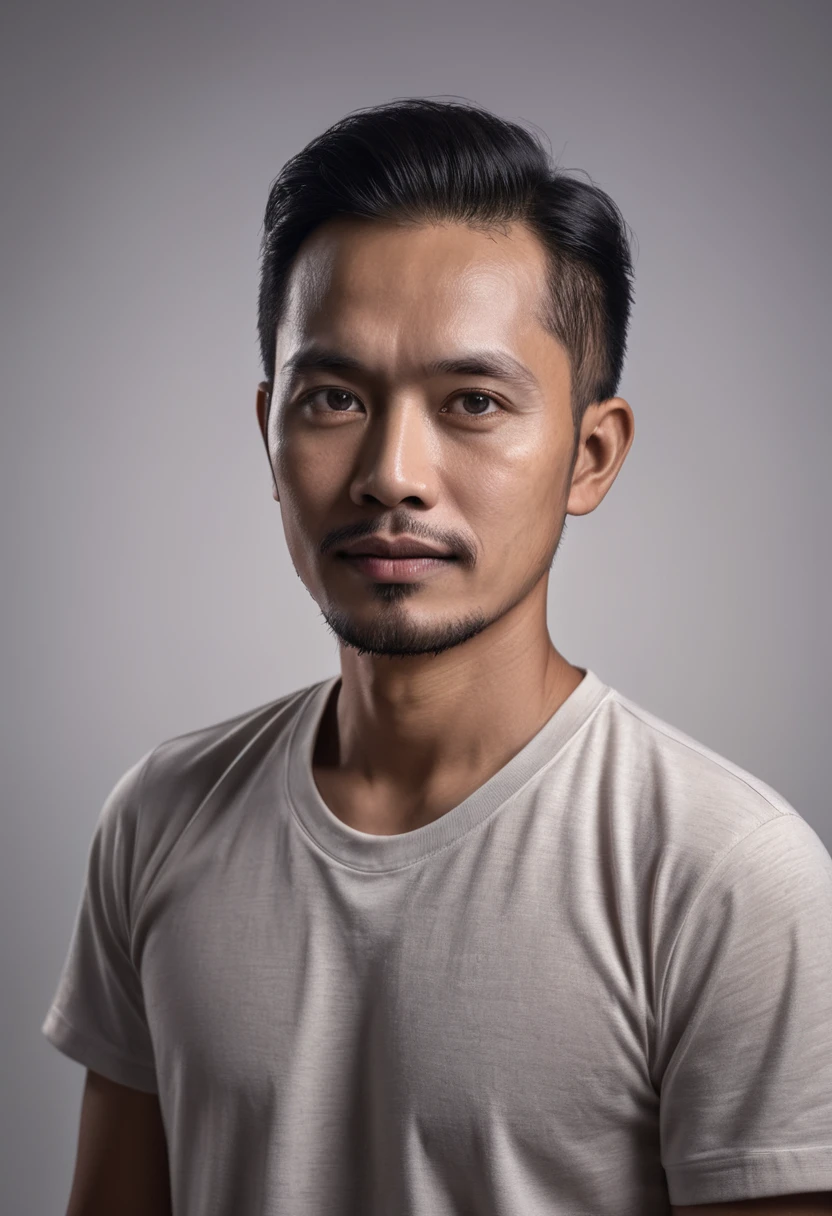 a portrait photo of malay man. hyper-realistic, hyperdetailed, soft lighting, cell shading, high countured, studio lightning.