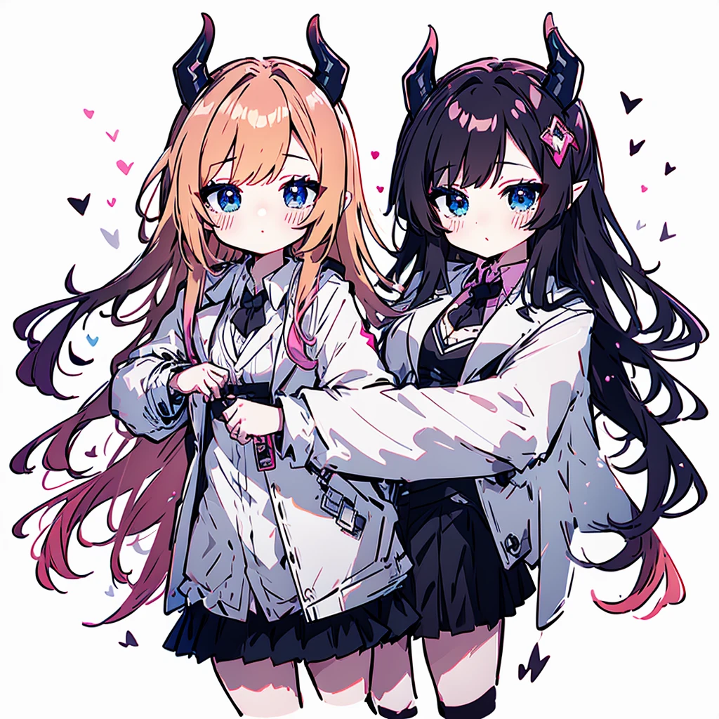 chocoyuzuki, choco yuzuki, aqua eyes, black horns, blonde hair, demon girl, demon horns, demon tail, demon wings, gradient hair, horn ornament, horn ring, horns, long hair, multicolored hair, pink hair, pointy ears, (swept bangs:1.5), tail, wings, colored tips, smile,
BREAK black skirt, breast tattoo, cleavage, frilled shirt, frills, lab coat, (white labcoat:1.5), (pink shirt:1.2), shirt, skirt, tattoo,
BREAK indoors, bed,
BREAK looking at viewer, (cowboy shot:1.5), dynamic pose,
BREAK (masterpiece:1.2), best quality, high resolution, unity 8k wallpaper, (illustration:0.8), (beautiful detailed eyes:1.6), extremely detailed face, perfect lighting, extremely detailed CG, (perfect hands, perfect anatomy),