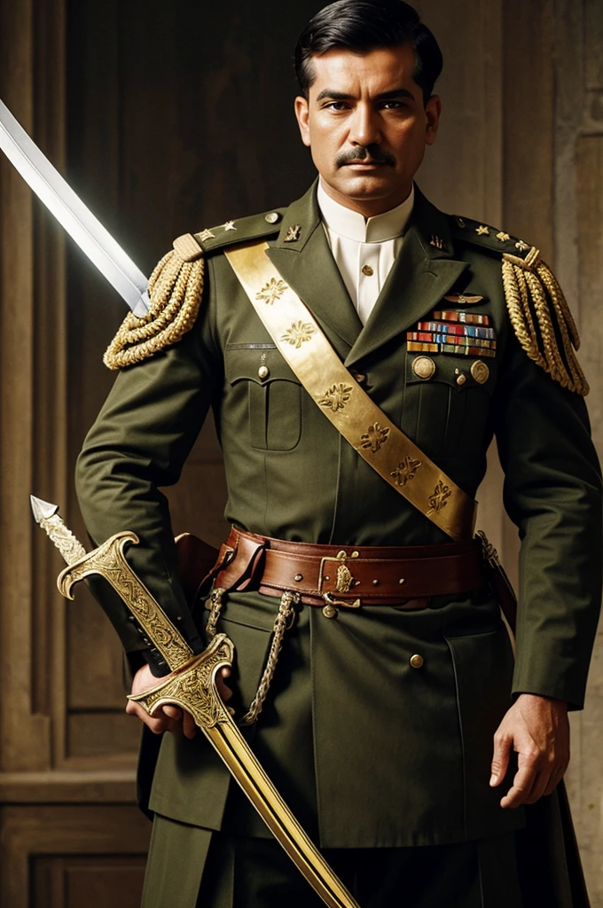 General Army Leader with sword on his sheath wearing the amour painted with gold