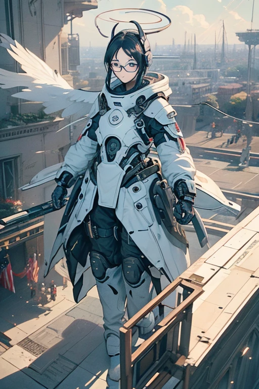 Highest quality、masterpiece、High sensitivity、High resolution、Detailed Description、One Woman、Slim Body、Glasses、Android、Flying in the air、ＳＦLike、Virtual space、