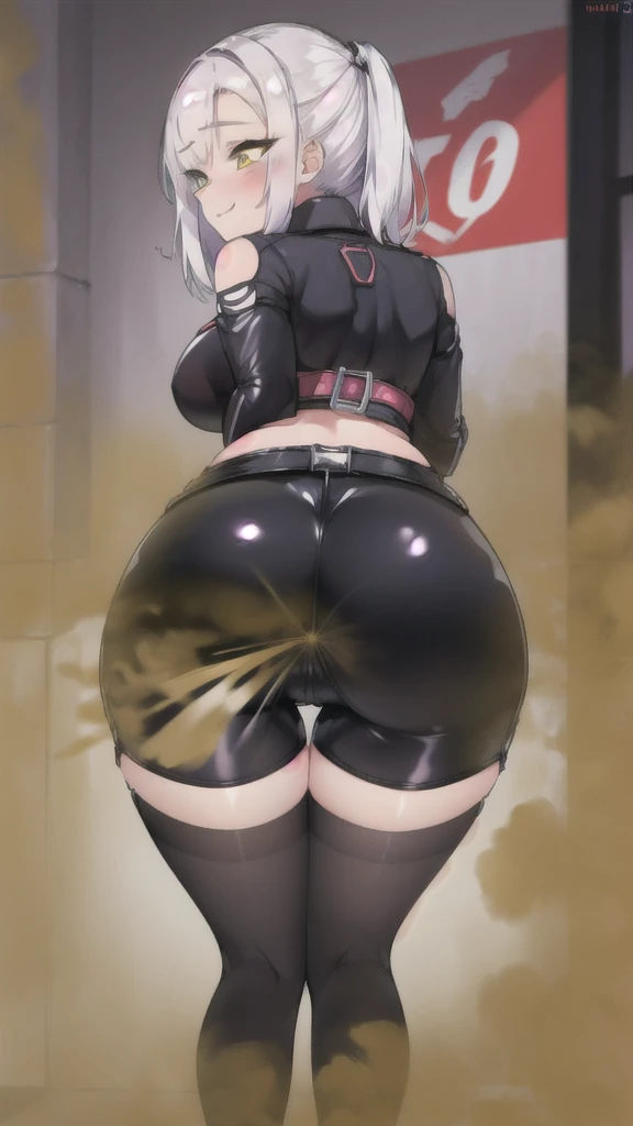 (huge ass), 1 female, alone, (Ahegao), (Grind), short hair, huge breasts, ((open crotch)), ((kneel down)), ((background: dark basement)), (masterpiece), (highest quality), (Super detailed), (Detailed CG illustration), ((very delicate and beautiful)),cinematic light