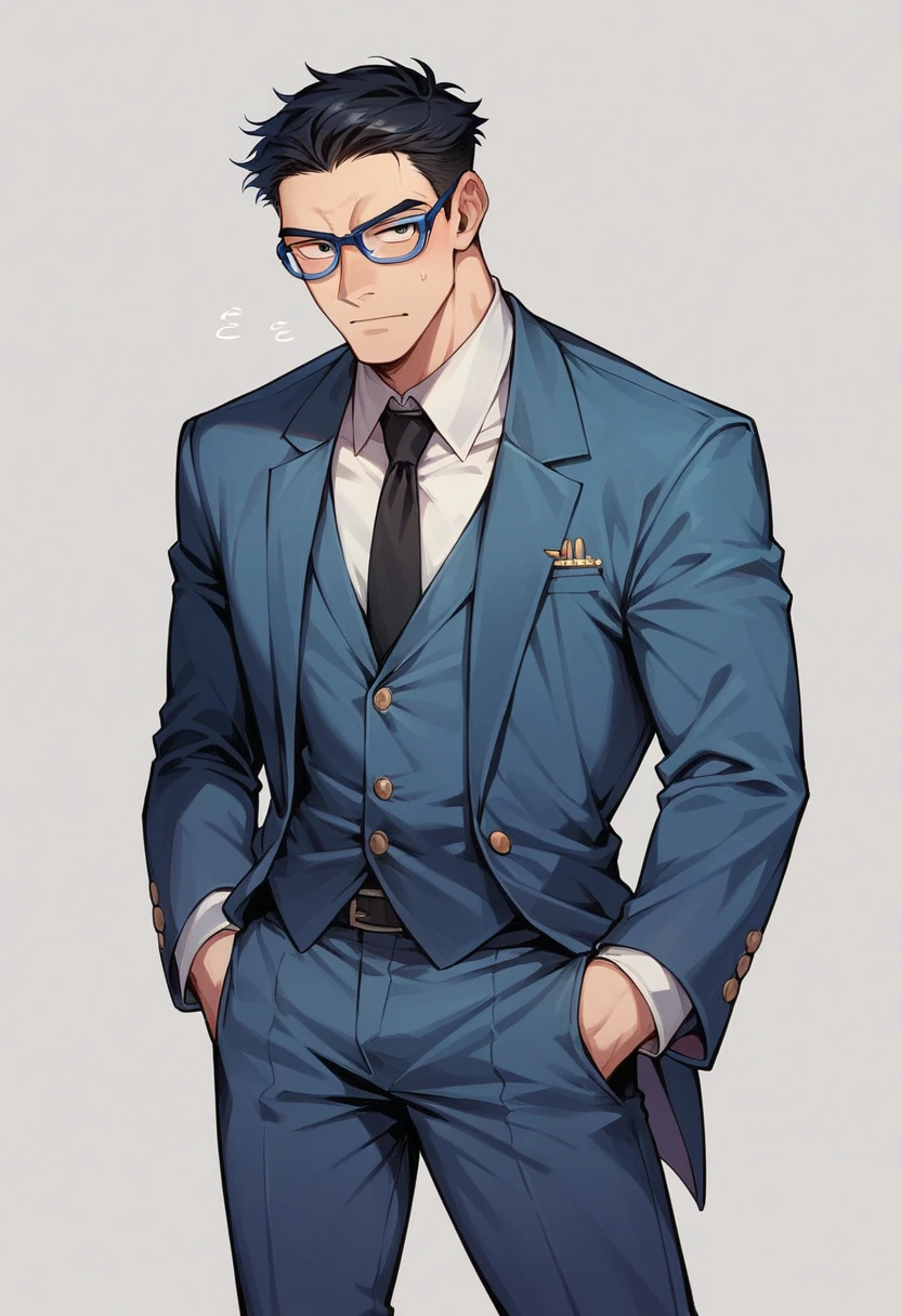 Not a Pixar-style Avatar, Black-haired man, Navy blue suit, Dark blue glasses