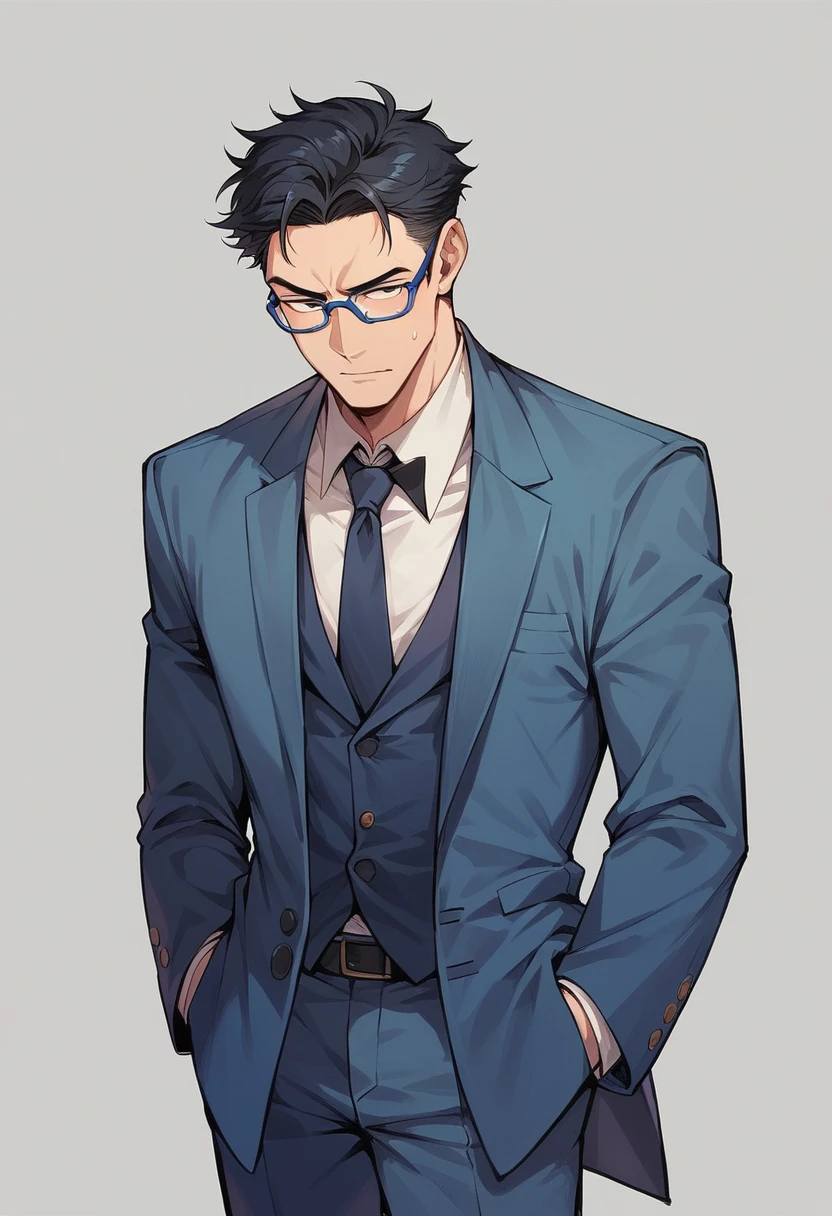 Not a Pixar-style Avatar, Black-haired man, Navy blue suit, Dark blue glasses