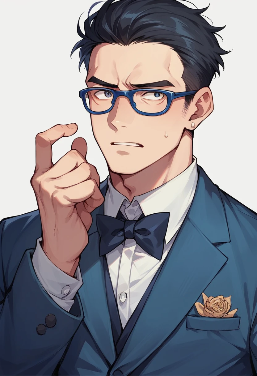 Not a Pixar-style Avatar, Black-haired man, Navy blue suit, Dark blue glasses