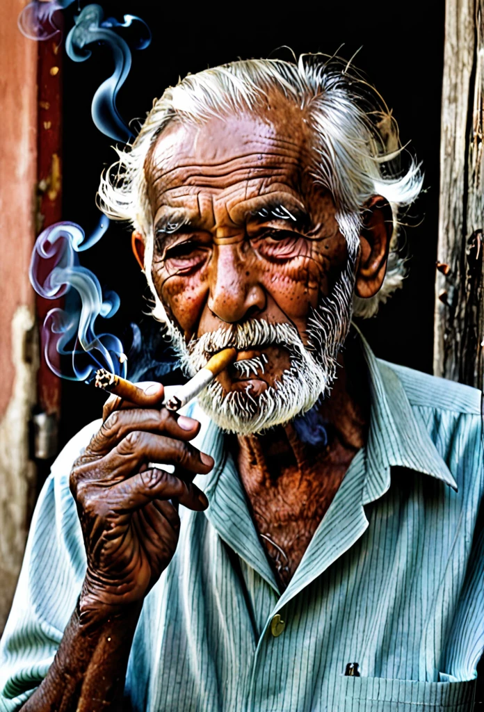 Pictures of an old man smoking