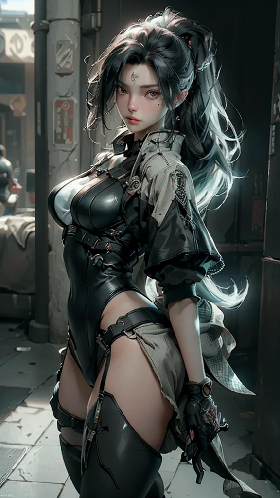 ((Best quality)), ((masterpiece)), (detailed:1.4), 3D, an image of a handsome cyberpunk male, young man having beard, long legs, thick thighs, large wide hips, thin and narrow weist, big large feminine breasts, very small spikey boyish haircut,HDR (High Dynamic Range),Ray Tracing,NVIDIA RTX,Super-Resolution,Unreal 5,Subsurface scattering,PBR Texturing,Post-processing,Anisotropic Filtering,Depth-of-field,Maximum clarity and sharpness,Multi-layered textures,Albedo and Specular maps,Surface shading,Accurate simulation of light-material interaction,Perfect proportions,Octane Render,Two-tone lighting,Wide aperture,Low ISO,White balance,Rule of thirds,8K RAW,