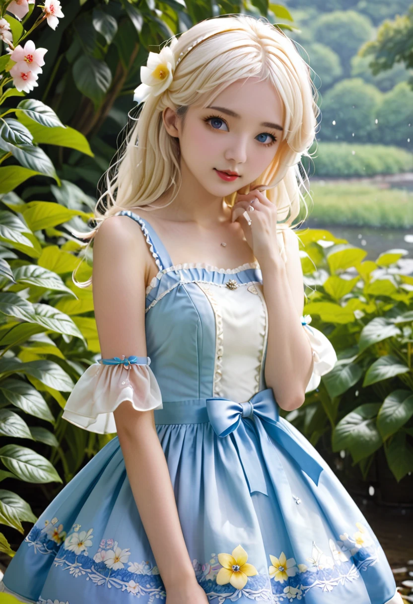 (masterpiece, Best quality:1.2), 1 blonde lolita, Single, snow dress