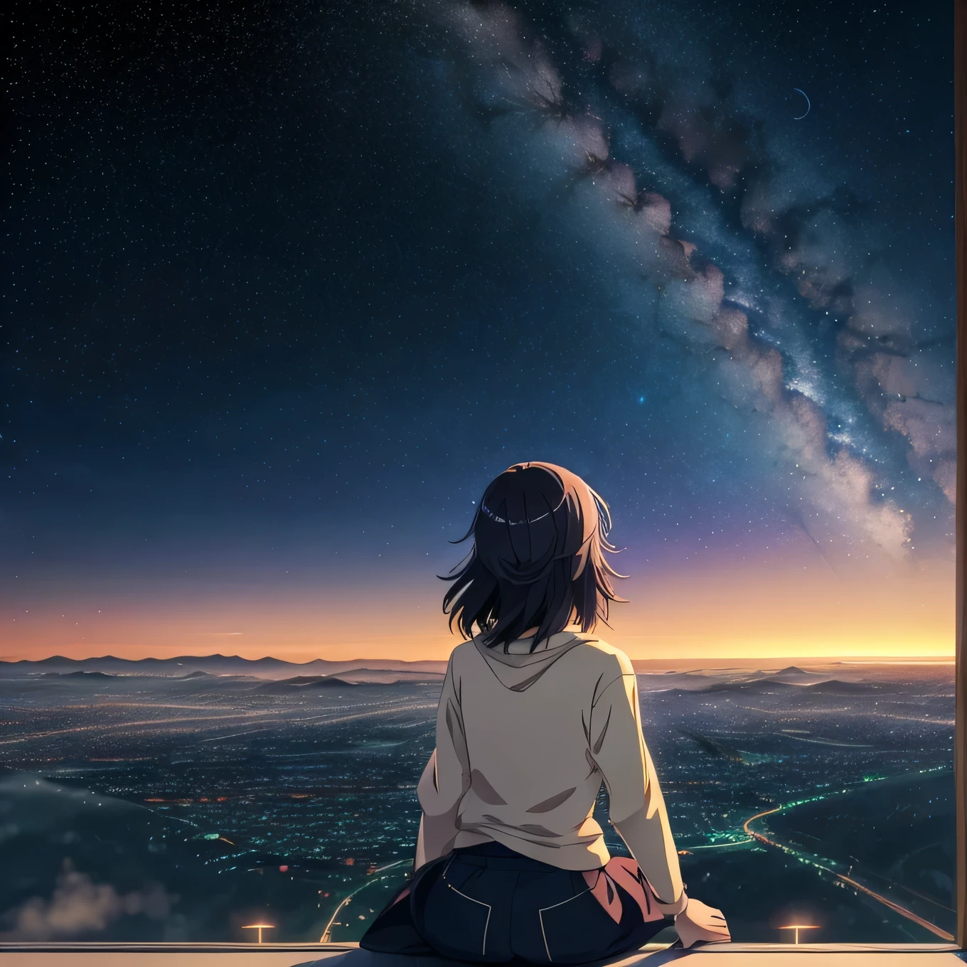 anime wallpapers of a girl looking up at the sky at a view of the sky and stars, cosmic skies. by makoto shinkai, anime art wallpaper 4 k, anime art wallpaper 4k, anime art wallpaper 8 k, anime sky, amazing wallpaper, anime wallpaper 4 k, anime wallpaper 4k, 4k anime wallpaper, makoto shinkai cyril rolando, anime background art