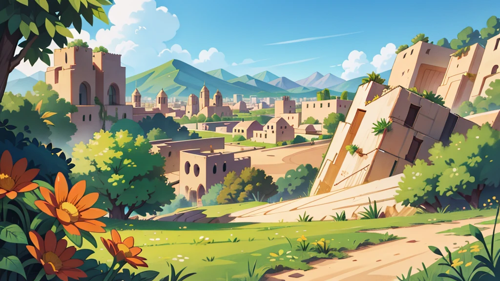 paisaje, City of Jericho ,epic biblical representation, some plants, bright sunny