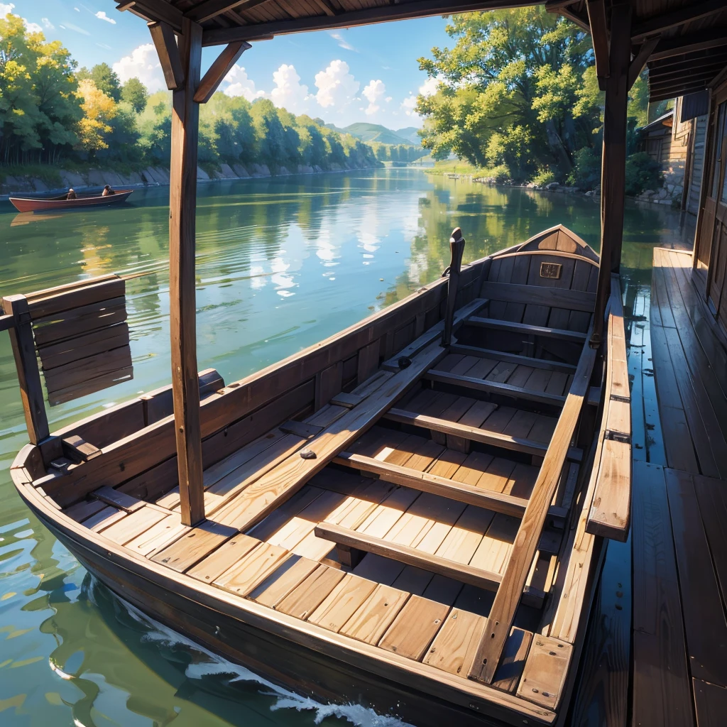empty wooden medieval boat river