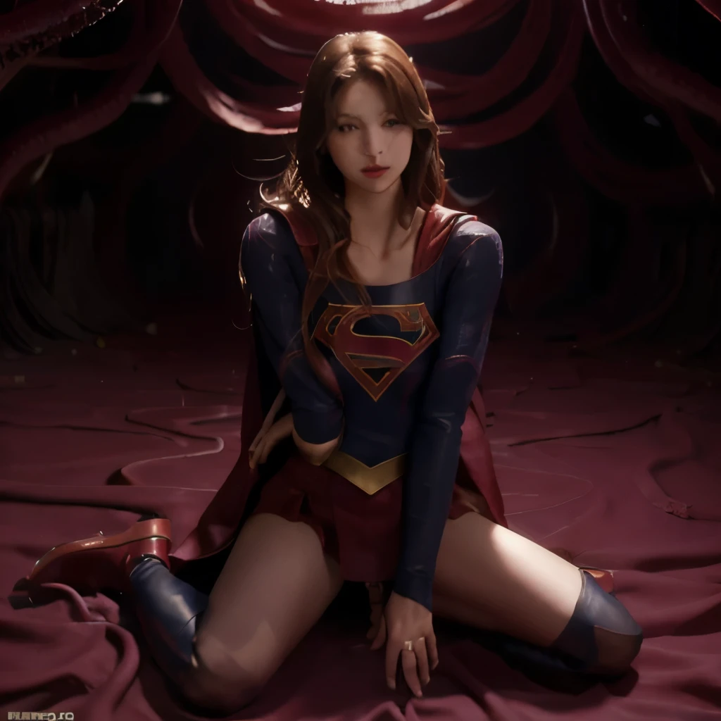 Supergirl 1／６Adult Figure、R-18、Tentacle restraint、Hands behind head、defeat、Leg spread、((Tentacles wrapping around both arms and legs))、Large Bust、Pinch Scene、Tentacle background、