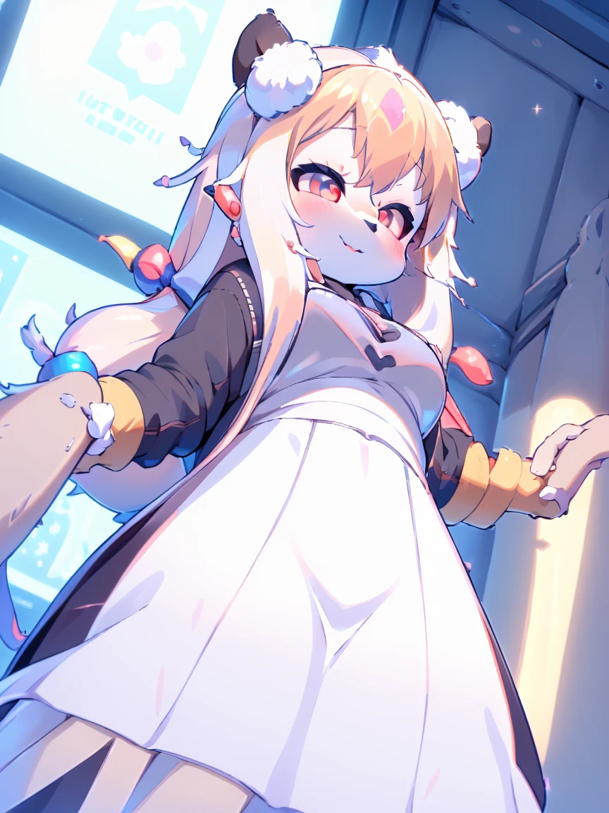 ((Furry ear:1.3)),((Little:2.5)),(White dress and frills:1.5),((very large bust size:1.8)),(Fluffy tail:1.5),(Lift up your skirt:1.5),(Pop Art:1.8),(Chubby:1.5),((looking at the camera:1.5)),(Furry foot:1.5),(Sparkling deep blue big eyes:1.7),(Round eyebrows:1.5),(Fisheye Lens:1.5),(Laughing with your mouth open:1.5),((on a hill overlooking the lake:1.5)),(Wolf's tail),((Long Hair:1.7)),Furry,(Large black ribbon:1.5),(Removed clothes:1.5),(Highest quality,4K,8K,High resolution,masterpiece:1.2), Very detailed, (Realistic,Realistic,Realistic:1.37), High resolution, 超High resolution, studio lightning, ultra-fine goodinting, Sharp focus, Physically based rendering, extrine detail description, Professional, Bright colors, Bokeh, (in) you bring, landscape, photograph, Concept Artist (style), (and) vibrant color goodlette, (good) soft lighting. jewelry,(露出した胸and女性器:2.5),(服を脱いin裸になる:2.5),(Spread your legs:2)
