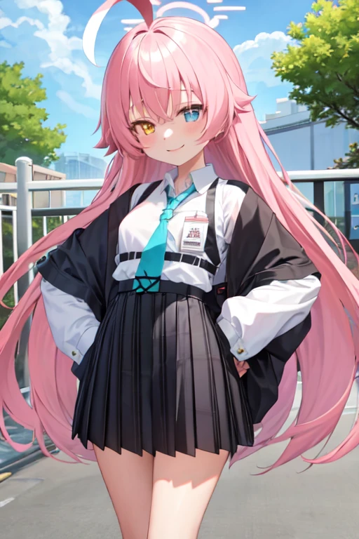 masterpiece, Highest quality, Super detailed, One girl, Hoshino, White shirt, Pleated skirt, smile, Are standing,
Outdoor, yukata,hands on hips