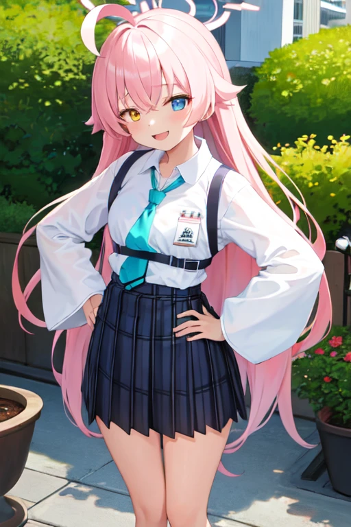 masterpiece, Highest quality, Super detailed, One girl, Hoshino, White shirt, Pleated skirt, smile, Are standing,
Outdoor, yukata,hands on hips