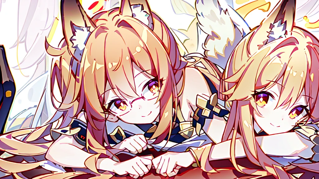 ((Best quality)), ((masterpiece)), (detailed), best quality,8K,original photo,Red Fox Maiden,touch fox,Castle Background, Liveliness. Carefree happy joy bokeh background. Quiet aesthetics. Soft lighting. Artistic Lighting. Gold frame glasses