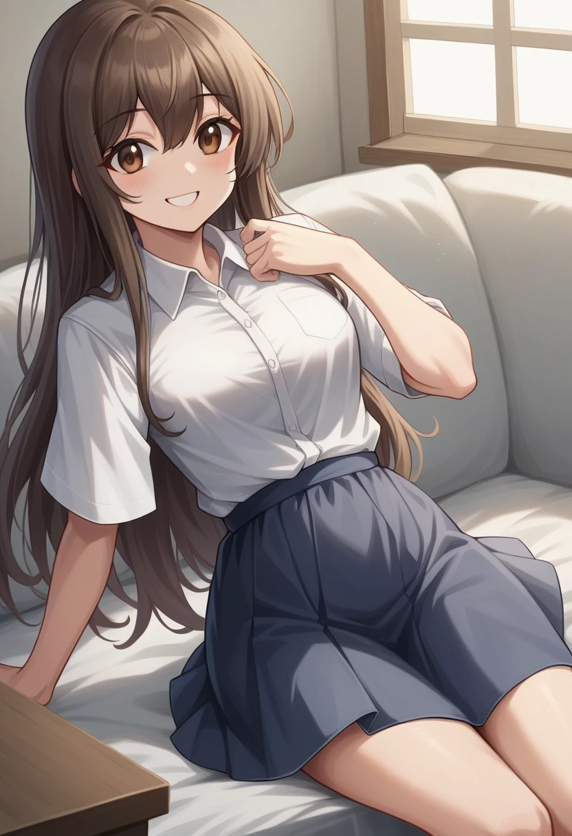 (8K, RAW Photos, Highest quality, masterpiece: 1.2), (Realistic: 1.6), (masterpiece), (Highest quality: 1.0), (Highest quality: 1.0), (Ultra-high resolution: 1.0), detailed, 40s, One, detailed beautiful skin, detailed room, ,Realistic skin, Middle chest, Highest quality, Ultra-high resolution, cute, Long Hair, smile, , White shirt, , ,