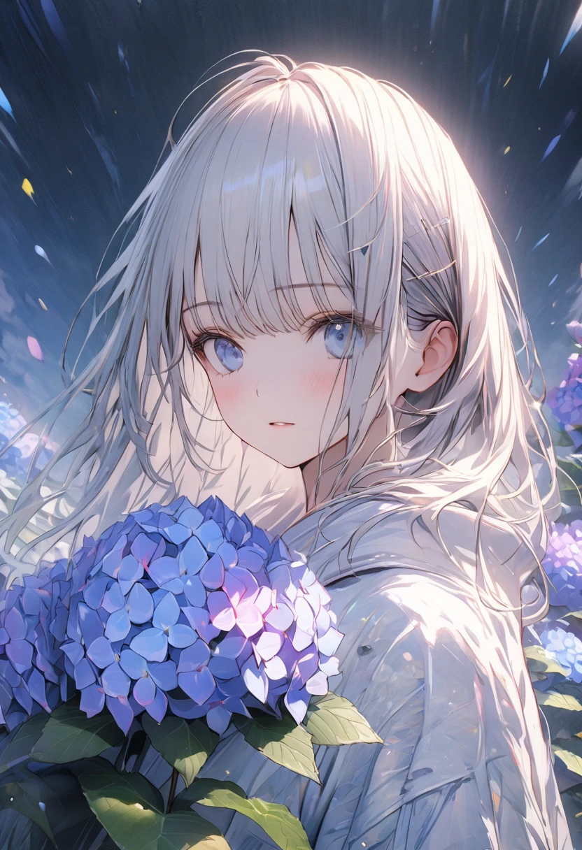 Hydrangea, a beautiful girl, beautiful sky, detailed details, BREAK ,quality\(8k,wallpaper of extremely detailed CG unit, masterpiece,hight resolution,top-quality,top-quality real texture skin,hyper realisitic,increase the resolution,RAW photos,best qualtiy,highly detailed,the wallpaper,cinematic lighting,ray trace,golden ratio\),