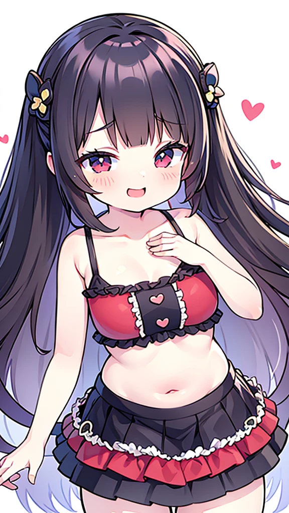 Cute girl with skirt belly punch in the corner of the ring,((masterpiece)),long hair,beautiful white skin、 ((charming))、happy smile、perfect proportions、(((Kickboxing)))、(((Mixed wrestling))), cute woman, baby face, BREAK source_anime, high detail, looking at viewer,POV, large chest, best quality, highly detailed, young face, white background,Droopy eyes,relaxed face,she attacks,frilly skirt,heart hair ornament