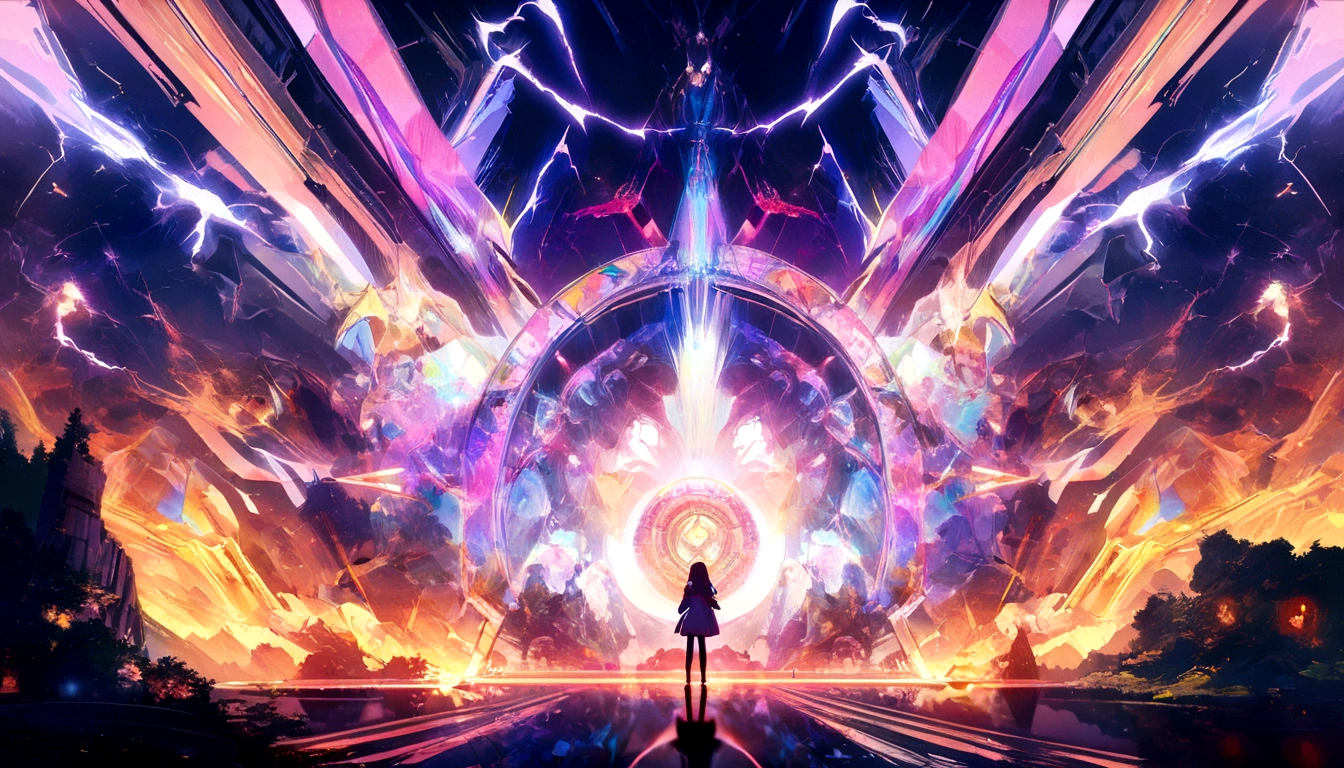 Who uses generative AI, Work with your computer, Entrance to DX, (Future), (Authentic 4K images), reality digital painting, Warm colors, glowing effects in the background, glow effects, colorful, cute style, anime style, Abstraction, lightning effects, No characters, no characters,