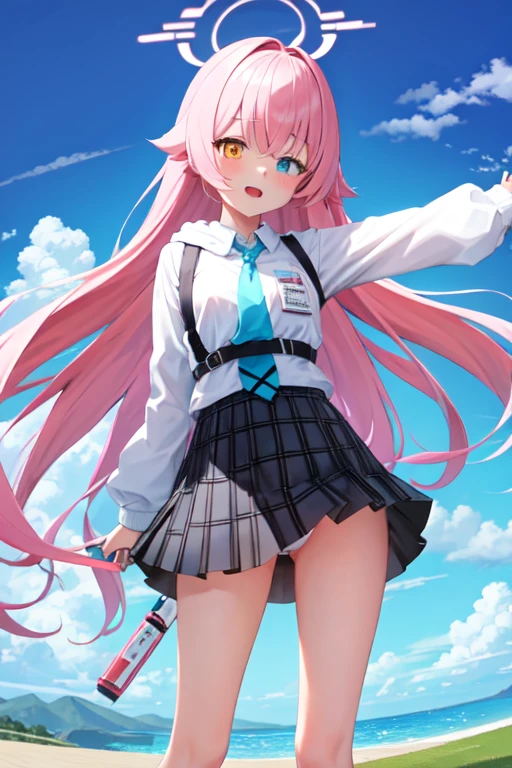 masterpiece, Highest quality, Super detailed, One girl, Hoshino, White shirt, Pleated skirt, Embarrassing, Are standing,
Outdoor, hoodie, dynamic pose