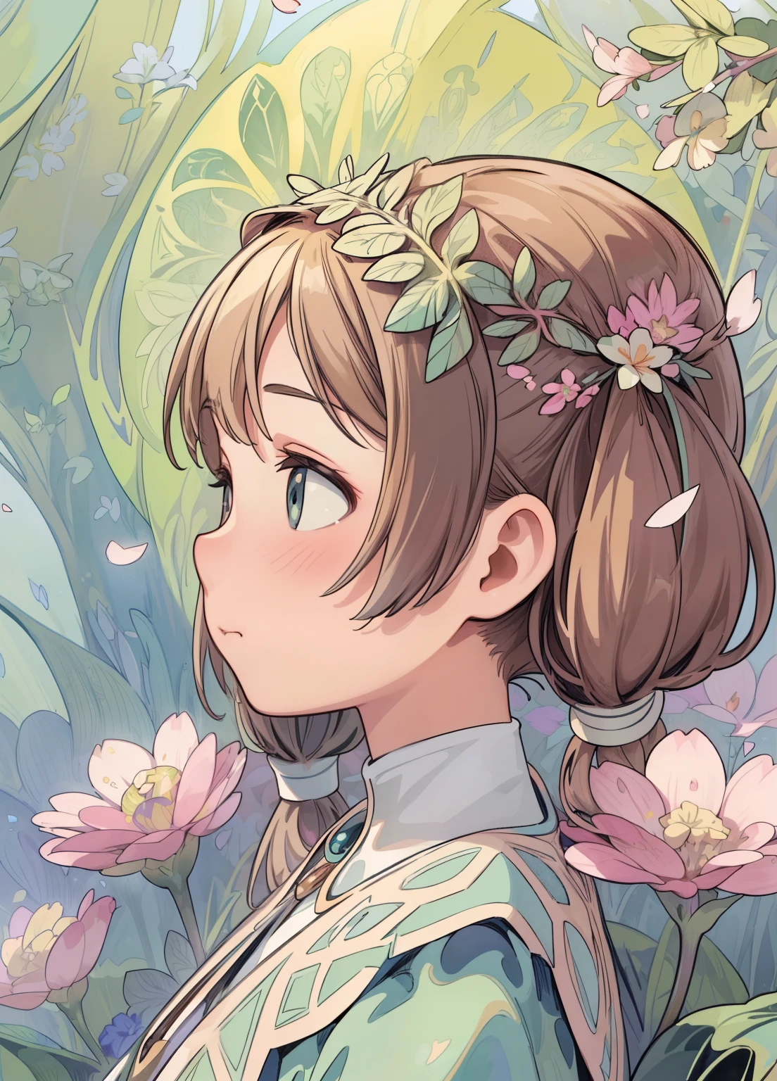 (masterpiece、Highest quality、Highest quality、Official Art、beautifully美しい:1.2)、(One girl:1.3)Hatsune Miku、Twin tails,Beautiful breasts,1 beauty、(masterpiece、Highest quality、Highest quality、beautifully、aesthetic:1.2)、Round Picture Frame、Rainbow colors、Shining jewelry hair ornament、Flowers in full bloom、Jewelry made with attention to detail、dynamic、Elegant woman concept、((Alphonse Mucha))、Shining Eyes、profile、Colorful Hair、Fluttering petals、Gradation、Very detailed, Unreal Engine, wonderful, Intricate details, Splash screen, Complementary Color, Realistic concept art, 8K resolution, 逸脱のmasterpiece