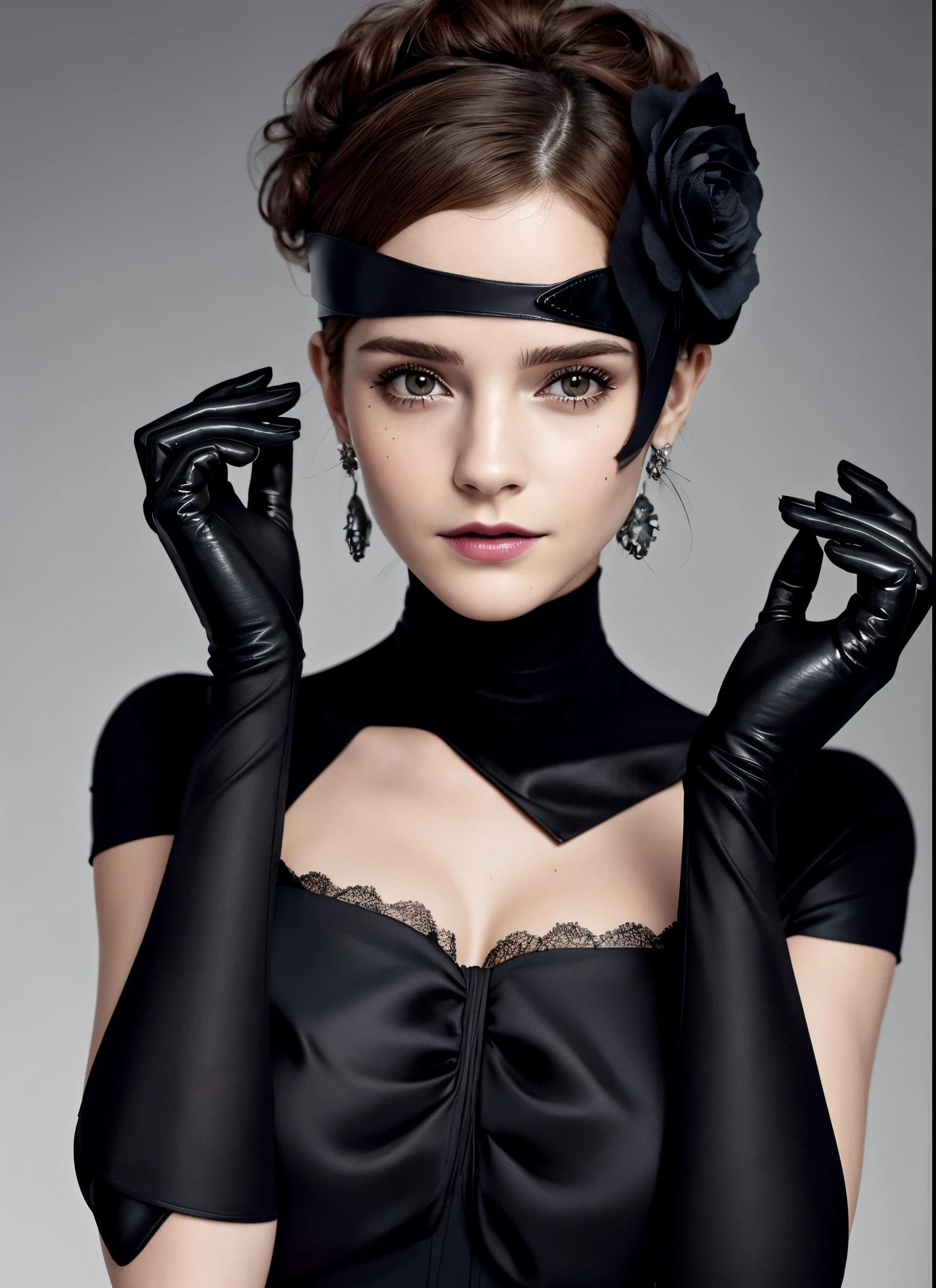 Close-up of a woman in a black dress and gloves, Gloves and jewelry. motion, Black gloves, Emma Watson(Catwoman), chaumet, chaumet style, Hand Jewelry Model Photos, ブラックキャナリー役のEmma Watson, Emma Watson(『Victorian Secrets』), Jessica Alba Women, ドリアダ役のEmma Watson, Emma Watson(cosmopolitan), Emma Watsonがグッチのモデルに