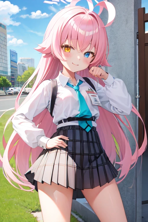 masterpiece, Highest quality, Super detailed, One girl, Hoshino, White shirt, Pleated skirt, Are standing,
Outdoor,paw pose,light smile