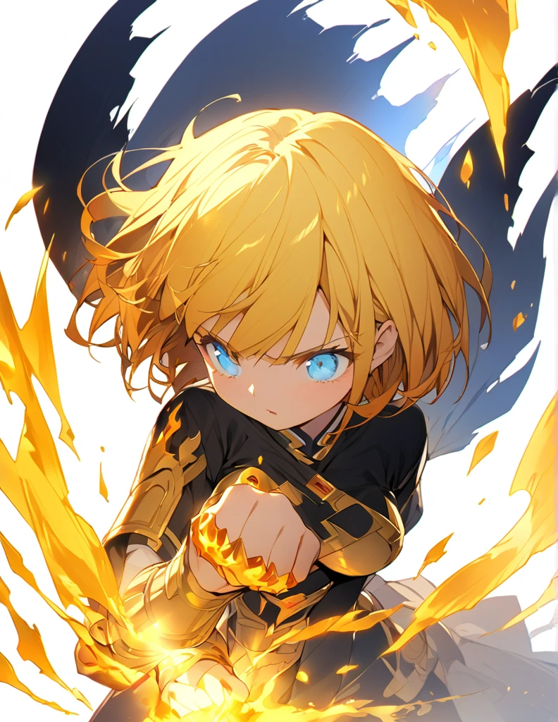 傑作 
A girl fighting with golden flames (Short Bob Hair:1.4),(blue eyes)glowing flame big tits golden flame on fist