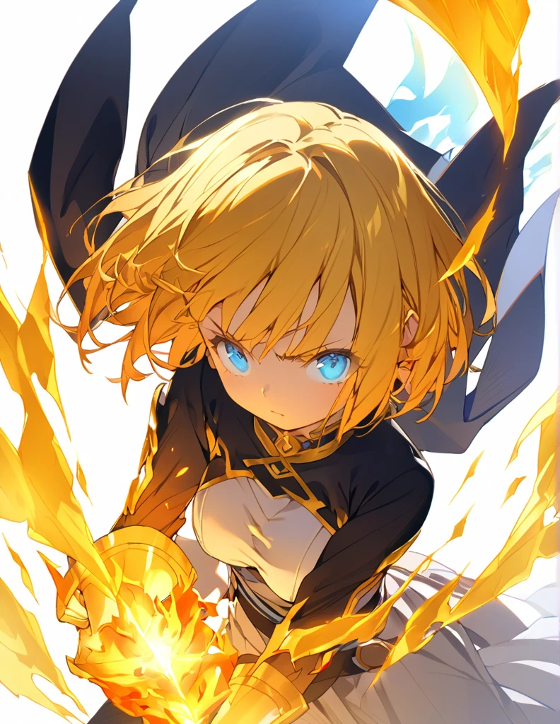 傑作 
A girl fighting with golden flames (Short Bob Hair:1.4),(blue eyes)glowing flame big tits golden flame on fist　Fist Shines