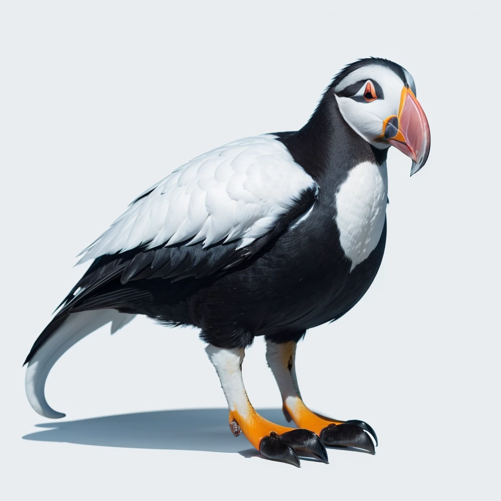 Big Animaly, has white stripes on his skin, blue eyes, Puffin mixed with squid, Grassroots, no background