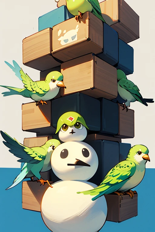 Fluffy Wolf,snowman,Green Budgerigar,Tetris T-block