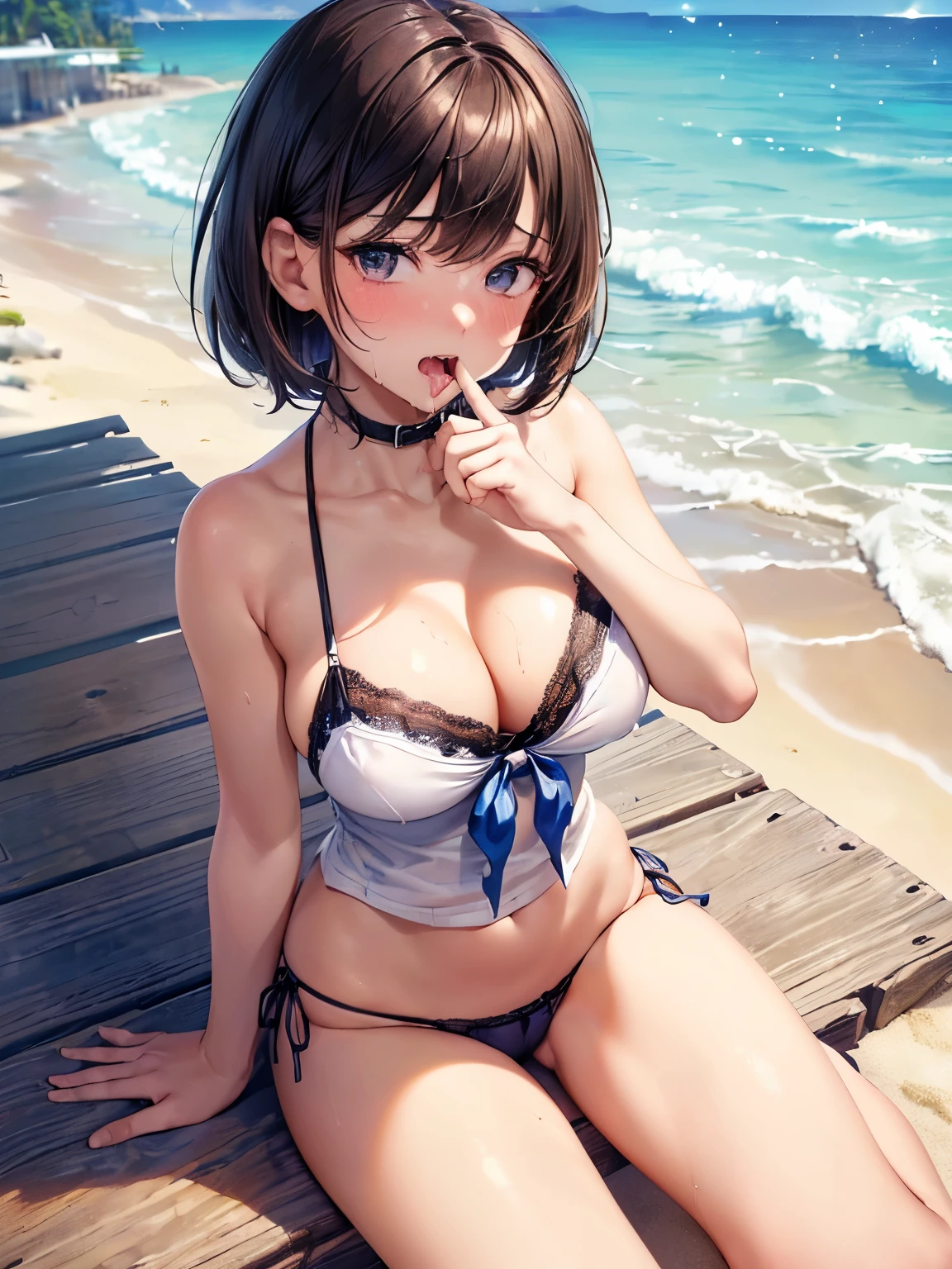 Sayuogiwara, Sayu Ogihara, brown hair, (brown eyes:1.5), medium hair, {{on the beach}},{{naked}}, whole body, (spread your legs),(((genital hair))),spread pussy, take off,{{{female masturbation}}}, NSFW, naked, pussy, ecstasy, Make yourself a toy, dildo,(((pubic hair))),((big breasts))