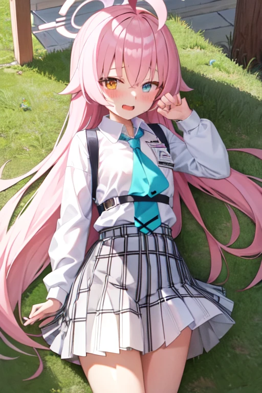 masterpiece, Highest quality, Super detailed, One girl, Hoshino, White shirt, Pleated skirt, Are standing,
Outdoor,piece sign,cry